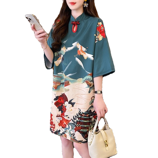 复古中国风改良旗袍女2025夏新款胖mm大码炸街洋气时尚T恤连衣裙