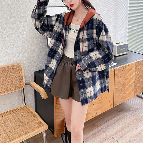 200斤春秋爆款格子衬衫外套女ins