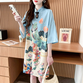 T恤裙 时尚 胖mm大码 炸街爆款 超好看国潮改良旗袍女连衣裙2025夏季