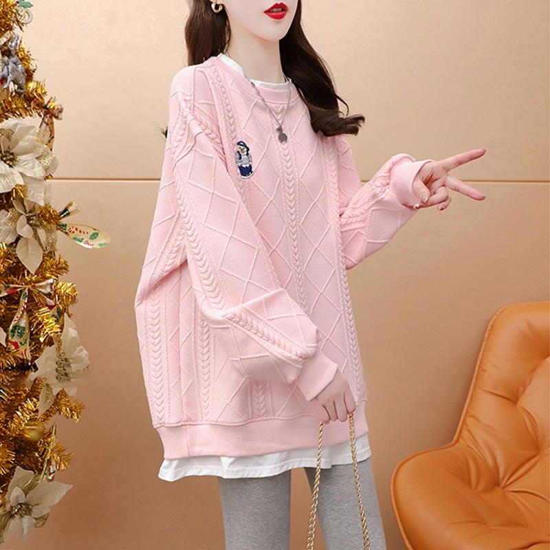 假两件200斤圆领卫衣女春秋薄款