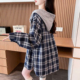 慵懒风时髦洋气格子衬衫 女春秋2025大码 宽松显瘦超好看连帽薄外套