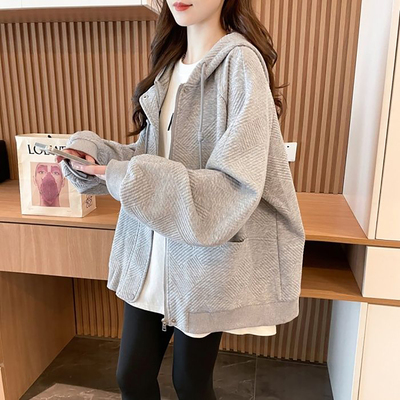 巨好看慵懒风灰色连帽外套女春秋