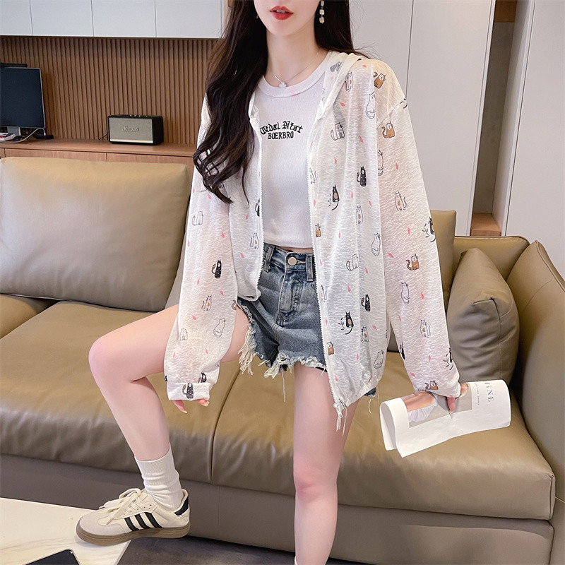 大码冰丝防晒衣女夏季开衫连帽防晒服中长胖mm宽松高级感薄款外套