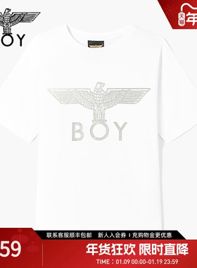 BOYLONDON春季情侣款短袖烫银闪粉哥特式字体印花T恤N01017