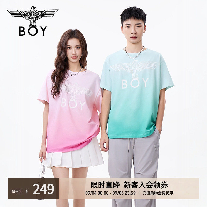【桃青蜜语】BOYLONDON夏季情侣渐变色翅膀休闲潮牌短袖T恤N01901图片