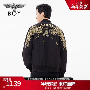 BOYLONDON秋冬男女同款 棒球领棉服N2900 外套黑金绣花短款
