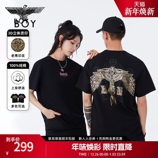 短袖 BOYLONDON夏男女同款 老鹰烫金休闲潮牌T恤N01906 圣光权杖