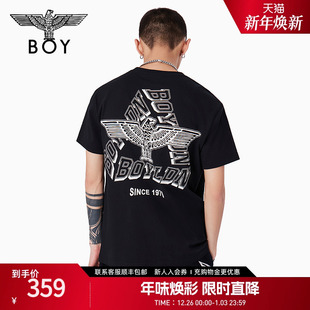 情侣短袖 BOYLONDON夏季 logo夜光潮牌黑色T恤N01001 极光使者