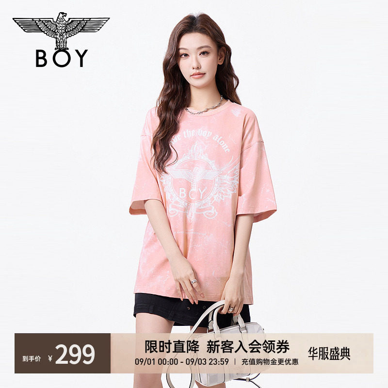 BOYLONDON粉色印花翅膀时尚潮牌休闲短袖夏季男女同款T恤N01130图片