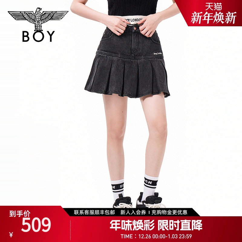 BOYLONDON25新款夏季女款百褶黑色潮牌时尚朋克休闲半身裙
