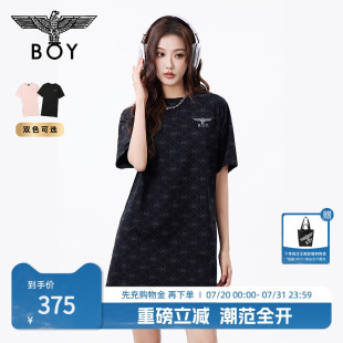 BOYLONDON春夏女款 T恤裙?jié)M印潮牌直筒連衣裙W17906