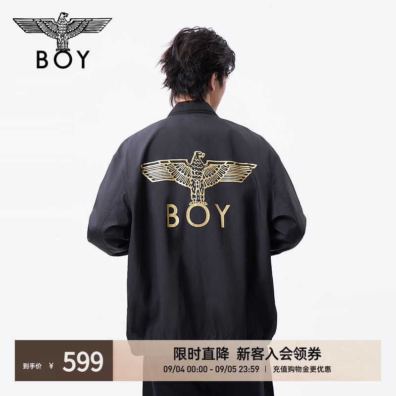BOYLONDON男女同款棒球领夹克潮牌金色印花休闲潮牌外套N23026