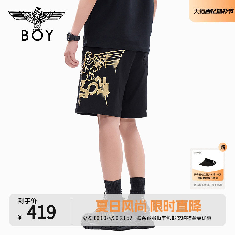 BOYLONDON春夏男女同款经典老鹰烫金百搭潮牌短裤N14800