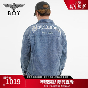 BOYLONDON春男女同款 百搭蓝色牛仔外套N50006 字母满印时尚