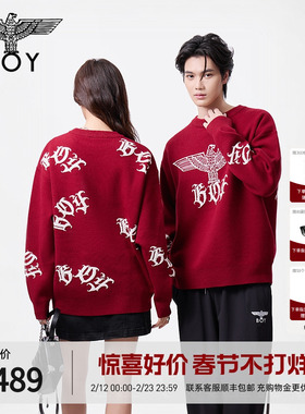 BOYLONDON冬季毛衣圆领套头潮流运动保暖上衣针织男女同款N60036