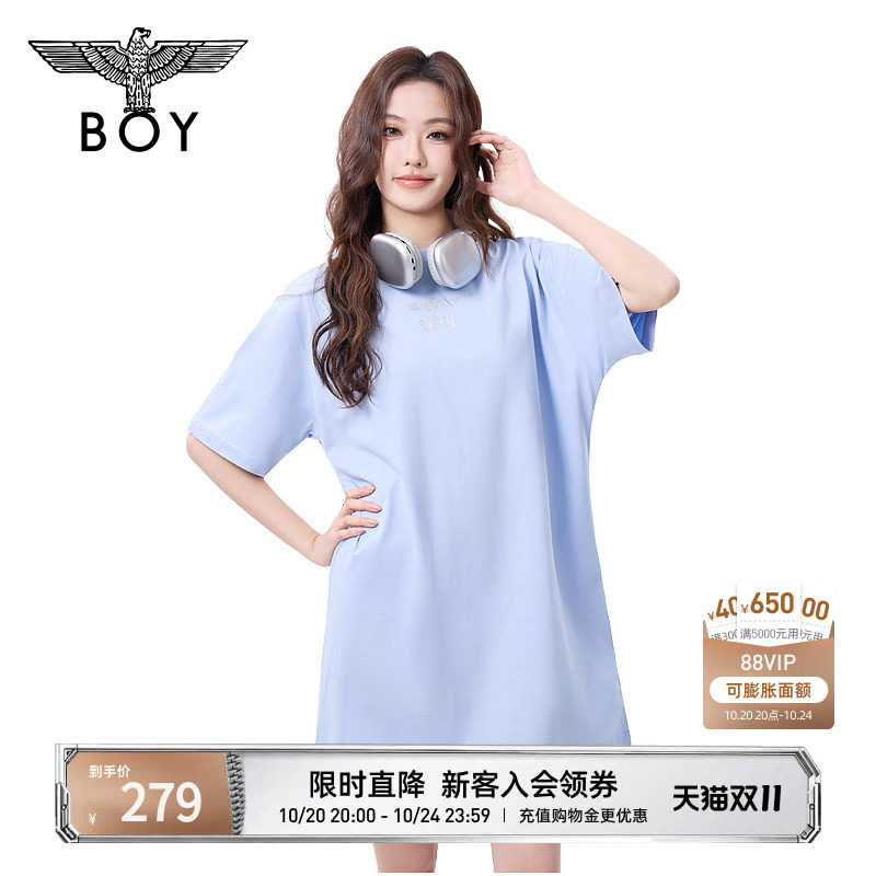BOYLONDON女款夏季连衣裙机械翅膀清新baby蓝针织裙N17001