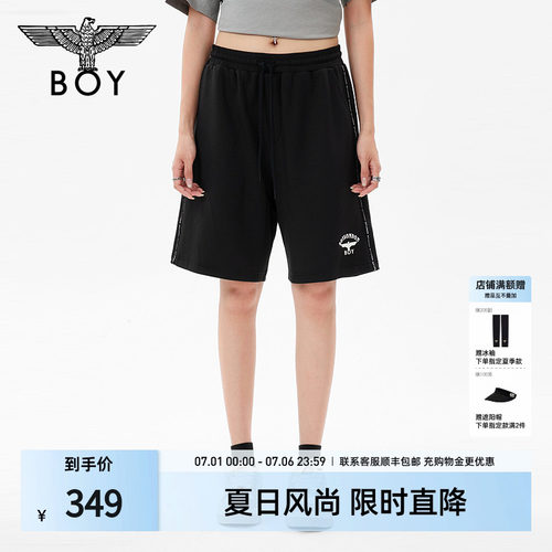 BOYLONDON男女短裤26年夏季潮酷黑宽松直筒五分短裤运动裤N13900