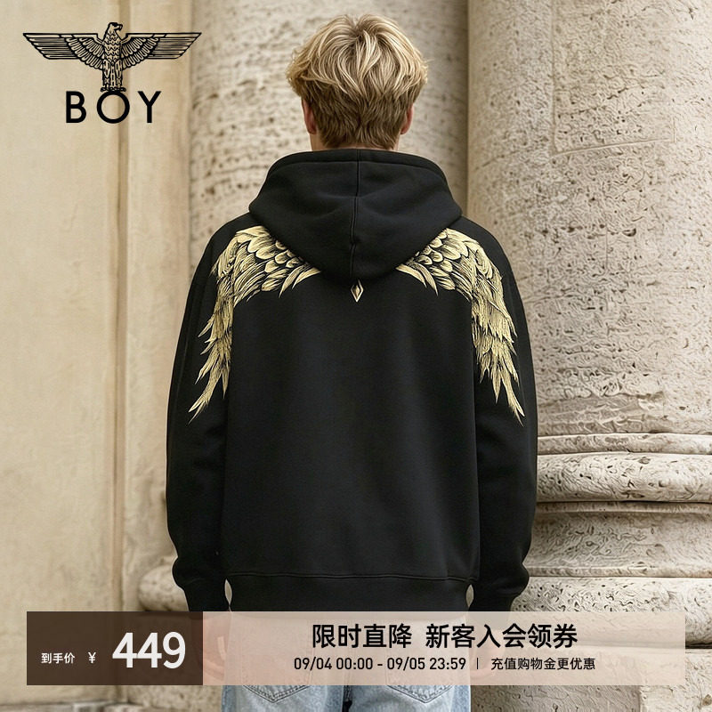 BOYLONDON秋季男女同款烫金潮牌时尚连帽卫衣开衫外套N06003
