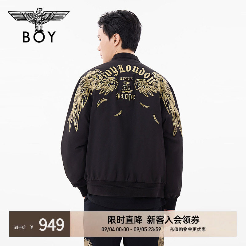 BOYLONDON秋冬男女同款外套黑金绣花短款棒球领棉服N2900