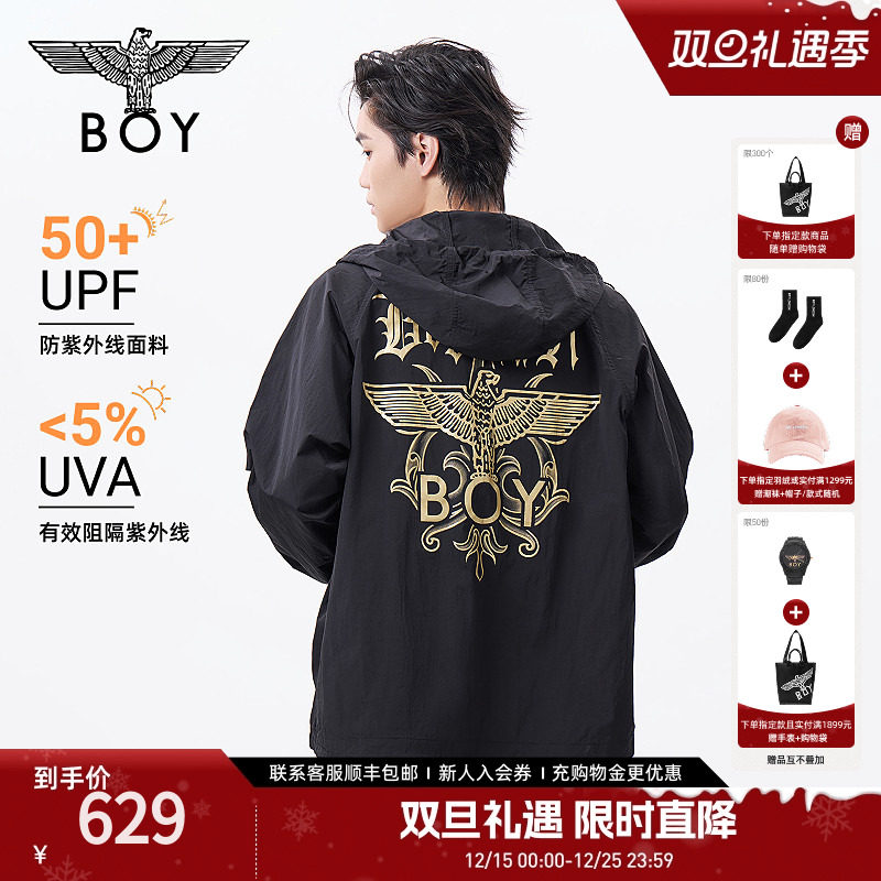 BOYLONDON新款男女同款潮牌印花宽松防晒连帽外套夹克N23803