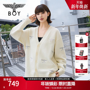 情侣针织开衫 BOYLONDON潮牌休闲外套春季 毛衣N64902 白月光