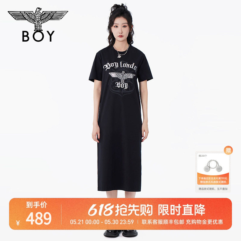 【银河梦境】BOYLONDON夏女黑色连衣裙印花时尚长裙W170