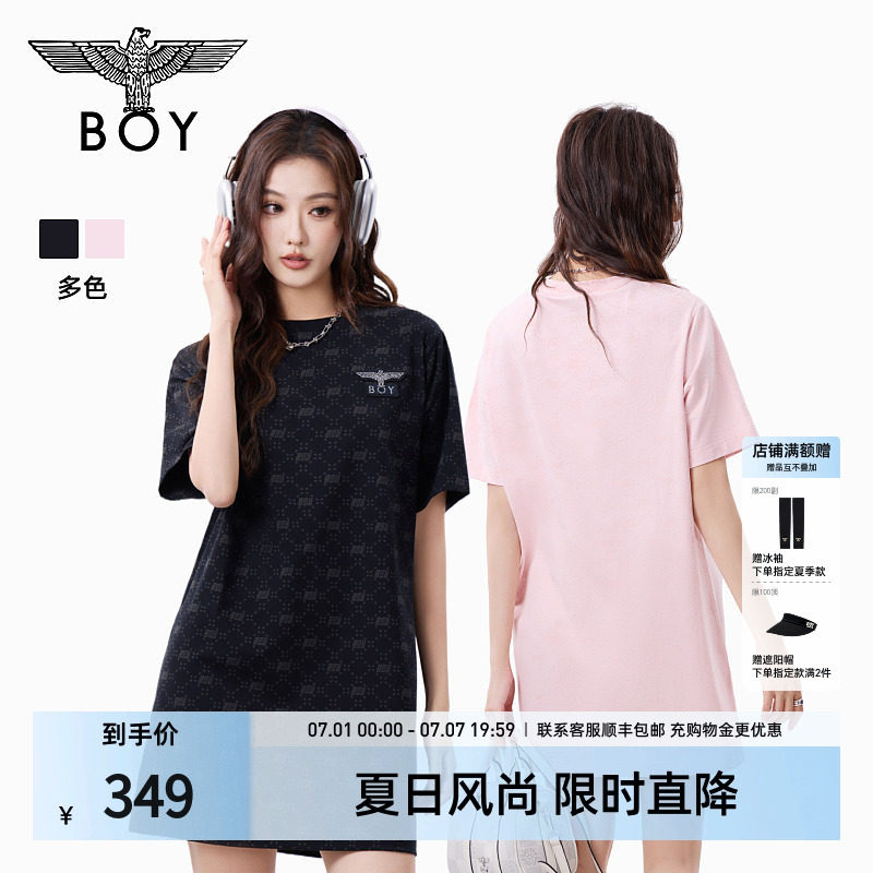 【沁粉佳人】BOYLONDON夏季女款T恤裙满印潮牌直筒连衣裙W17906
