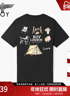 BOYLONDON黑色圆领时尚街头潮牌百搭短袖夏季男女同款T恤N01282