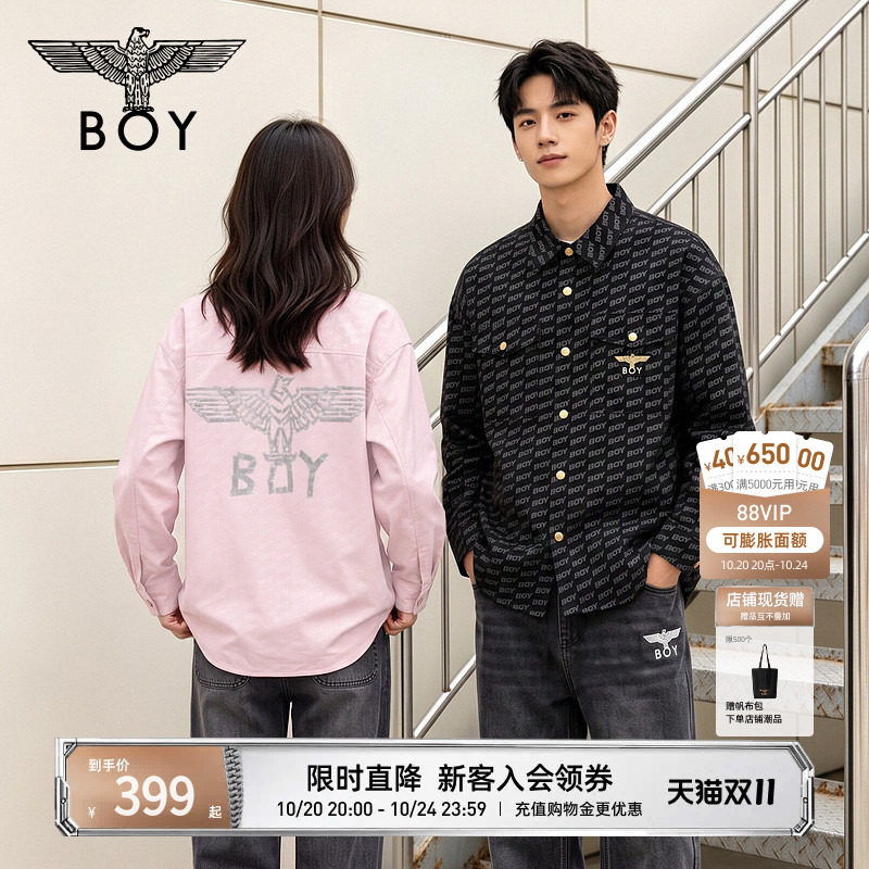 【甜粉英伦】BOYLONDON秋季情侣款外套满印潮流长袖衬衫N2