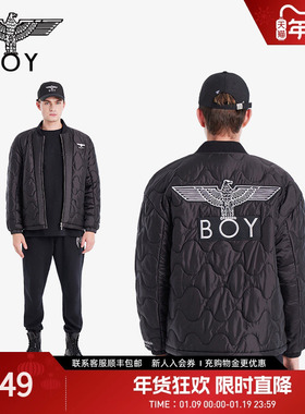 【太空少年】BOYLONDON秋冬男女款棒球领外套黑色老鹰棉服N29007