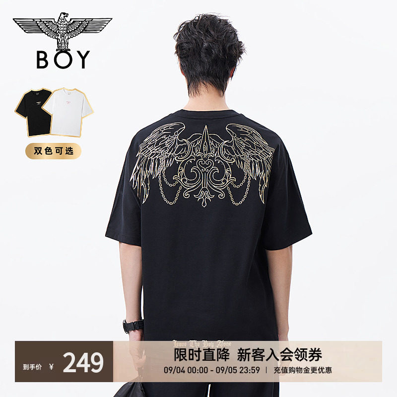 BOYLONDON朋克风潮牌大翅膀印花休闲纯棉短袖夏季情侣款T恤N01823图片