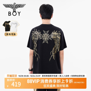 BOYLONDON情侣款 金色翅膀印花朋克潮牌圆领T恤N01117 短袖
