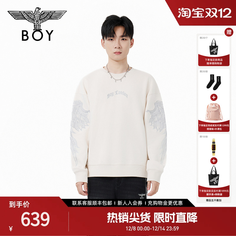 BOYLONDON情侣卫衣圆领套头2025年冬新款潮牌绣花上衣针织N03056