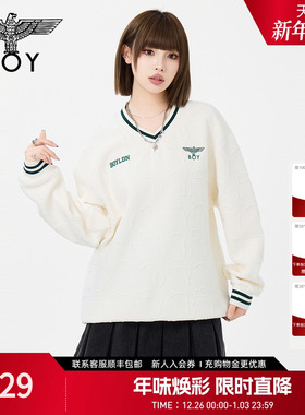 BOYLONDON春季男女同款潮牌时尚休闲学院风满印长袖V领卫衣N03052