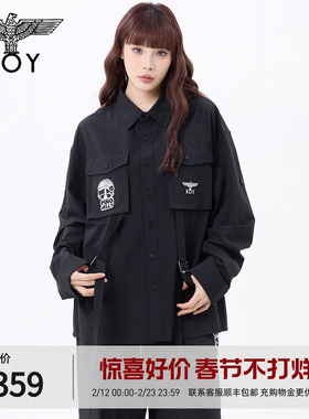 BOYLONDON潮趣口袋时尚百搭长袖春秋男女同款衬衫N21032