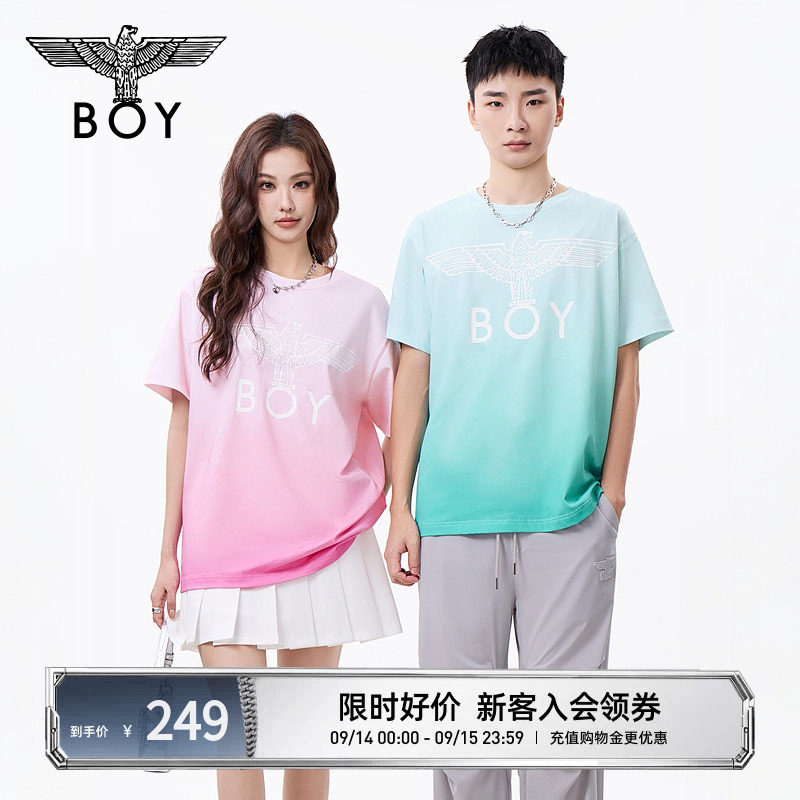 【桃青蜜语】BOYLONDON夏季情侣渐变色翅膀休闲潮牌短袖T恤N01901图片