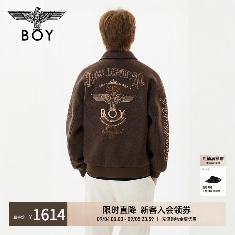 BOYLONDON男女百搭毛呢棒球外套26秋冬新款刺绣夹克N23063
