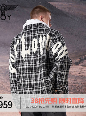 【小香风】BOYLONDON春季情侣款黑白格纹休闲衬衫外套N21001