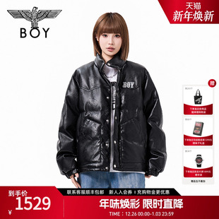 BOYLONDON情侣棉服2025冬季 轻朋克风暗纹仿皮夹克外套N29021 新款