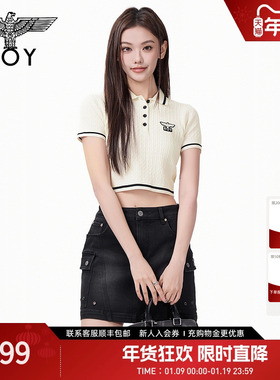 BOYLONDON复古时尚修身短款POLO衫高街潮牌女款针织短袖T恤W01079