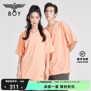 撞色印花宽松活力橙运动T恤N01902 夏季 情侣款 BOYLONDON潮牌短袖