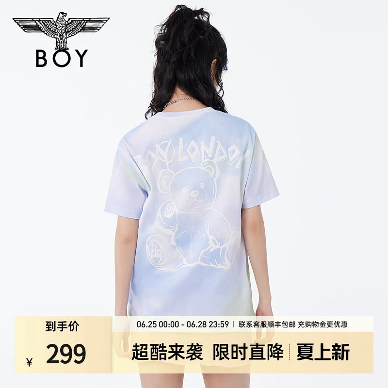 BOYLONDON夏情侣款短袖渐变小熊立体印花宽松潮牌T恤N01