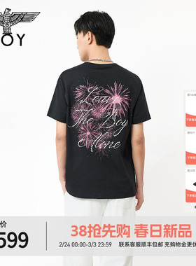 BOYLONDON潮牌粉色烟花印花仿珍珠短袖2026春夏男女新款T恤N01000