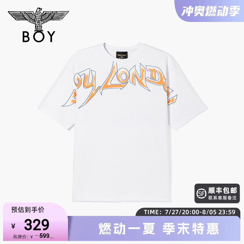 boylondon潮牌短袖情侣款夏季白色logo设计宽松t恤n01904