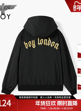 BOYLONDON短款棉服连帽男女情侣款冬季哥特风金线绣花外套N29011