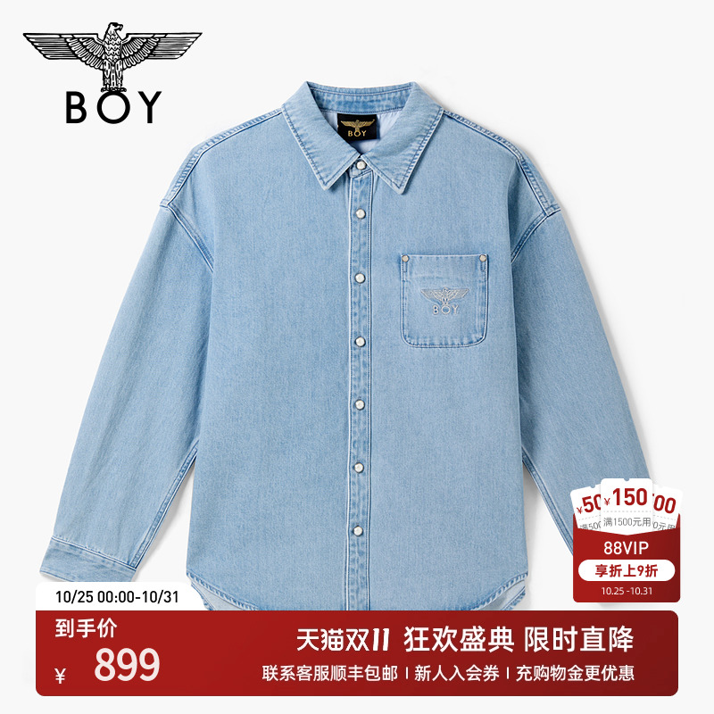 BOYLONDON25新品男女同款秋季外套刺绣牛仔长袖衬衫N48005