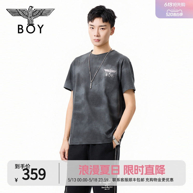 BOYLONDON时尚简约高街休闲扎染潮牌短袖夏季男女同款T恤N