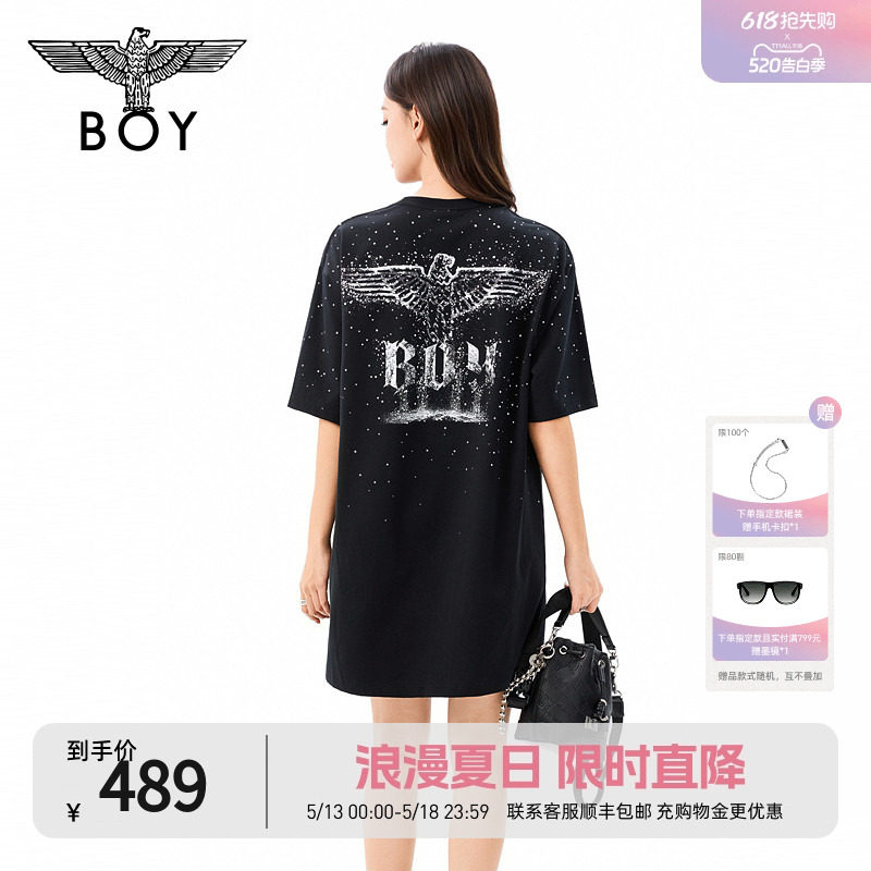 【满天星】BOYLONDON潮牌黑色宽松T恤裙2026年夏季女连