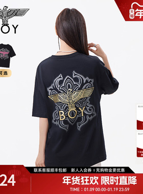 BOYLONDON春夏男女同款烫金潮牌高街圆领短袖T恤N01924