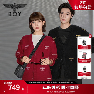 外套春秋宽松毛衣N64901 BOYLONDON男女圣诞红针织开衫 贵公子